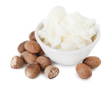 Beyaz tenceredeki doğal Shea yağı.