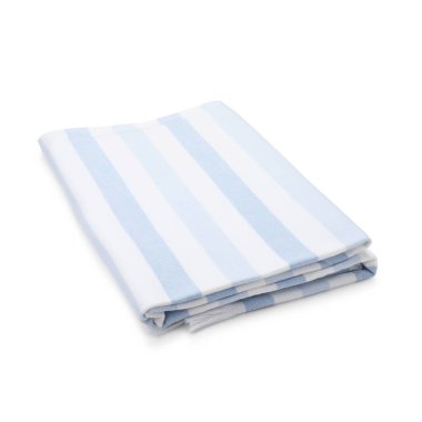 Bir çizgili plaj havlusu beyaza izole edilmiş.
