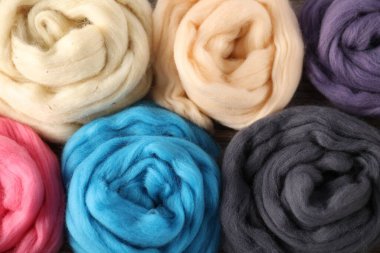 Arkaplan olarak renkli yün, yakın plan görünümü