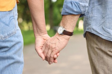 Harika bir son sınıf çifti dışarıda birlikte yürüyor, yakın plan.