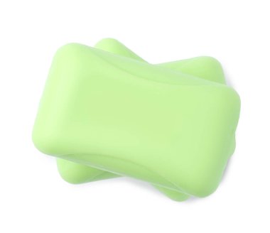 Üç sabun kalıbı beyaza izole edilmiş, üst manzara. Kişisel temizlik.