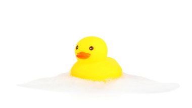 Beyaz bir ördek ve köpük.