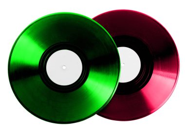 Beyaz arkaplanda iki renkli vinil plak