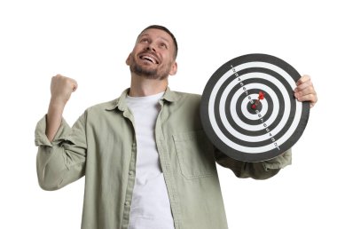 Hedef alınıyor. Beyaz arkaplanda ok ve dart tahtası olan adam