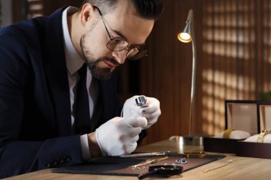 Loupe değerlendirme yüzüğüne sahip bir eksper.