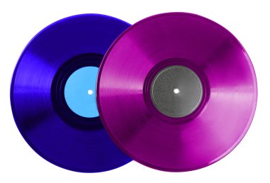 Beyaz arkaplanda iki renkli vinil plak