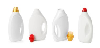 Şişedeki yumuşatıcı beyaza izole edilmiş, ayarlı.