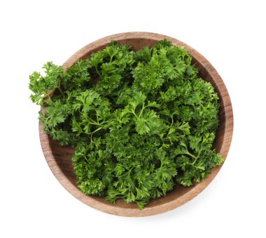 Kasede taze maydanoz, beyazda izole, üst manzara