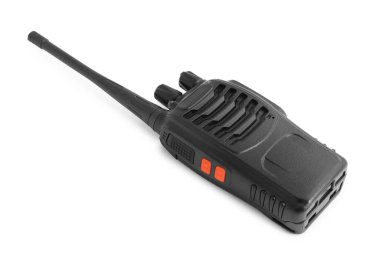 Beyaz arka planda bir telsiz. Polis ekipmanı