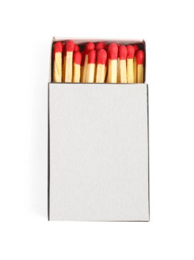 Kutudaki kibritler beyaz, üst görünümde izole edilmiş. Tasarım için model
