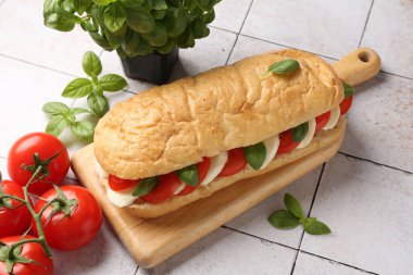 Mozarella peynirli, domatesli ve fesleğenli lezzetli sandviç.