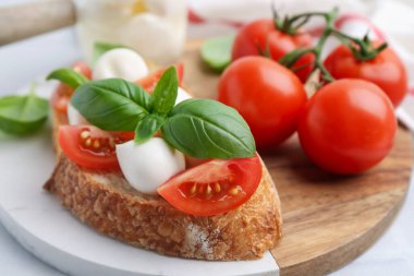 Mozarella peynirli, domatesli ve fesleğenli lezzetli sandviç.