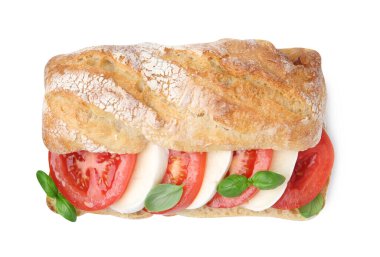 Mozarella peynirli, domatesli ve fesleğenli lezzetli sandviç.