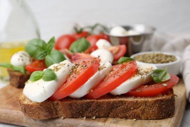 Peynirli, domatesli, fesleğenli ve baharatlı lezzetli sandviçler.