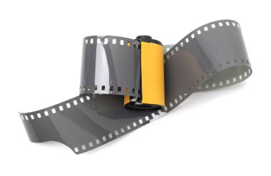 Fotoğraflı film rulosu beyaz, üst görünümde izole