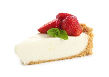 Çilekli ve nane aromalı lezzetli bir cheesecake.