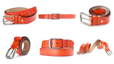 Beyaz arka planda parlak deri kemer, kolaj