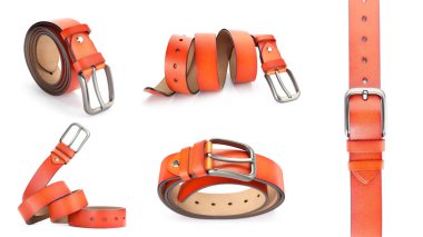 Beyaz arka planda parlak deri kemer, kolaj