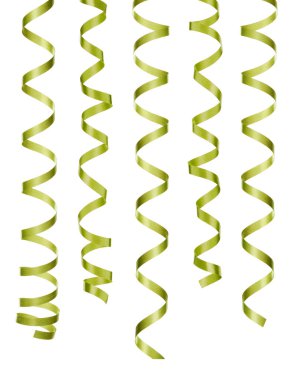 Beyaz arka planda açık yeşil yılan şeklinde şeritler. Parti dekoru