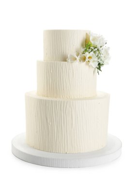 Beyaz desenli nefis düğün pastası.