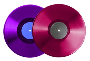 Beyaz arkaplanda iki renkli vinil plak