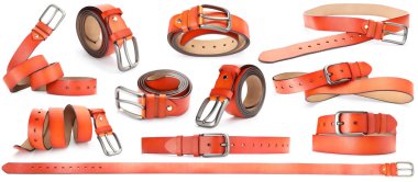 Beyaz arka planda parlak deri kemer, kolaj