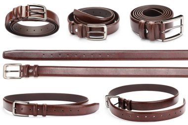 Beyaz arka planda kahverengi deri kemer, kolaj.