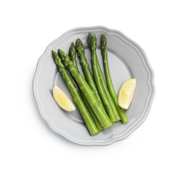 Lezzetli, limonlu kuşkonmaz, beyaz, üst manzara.