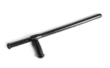 Beyaz arka planda bir siyah polis copu.