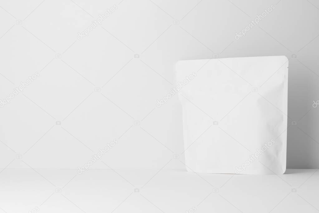 Zipper stand-up pouch on white background. Mockup for design