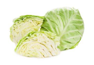 Beyaz üzerinde tüm ve kesilmiş lahanalar izole