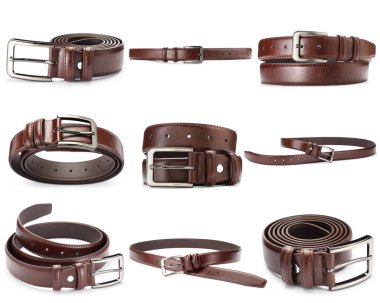 Beyaz arka planda kahverengi deri kemer, kolaj.