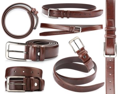 Beyaz arka planda kahverengi deri kemer, kolaj.