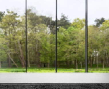 Odadaki pencereye karşı boş taş masa