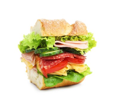 Jambonlu ve sebzeli baget sandviç.