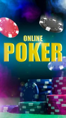 Çevrimiçi Poker ekran tasarımı. Renkli arkaplanda çipler