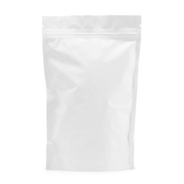 Fermuarlı stand-up kesesi beyaza izole edilmiş. Tasarım için model