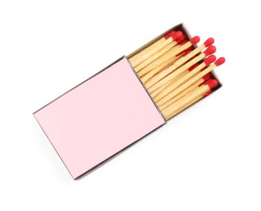 Kutudaki kibritler beyaz, üst görünümde izole edilmiş. Tasarım için model