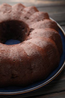 Lezzetli çikolatalı kek masada, yakın plan.