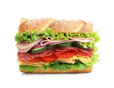 Jambonlu ve sebzeli baget sandviç.