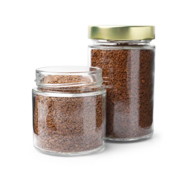 Beyaz kavanozlardaki anlık kahve.