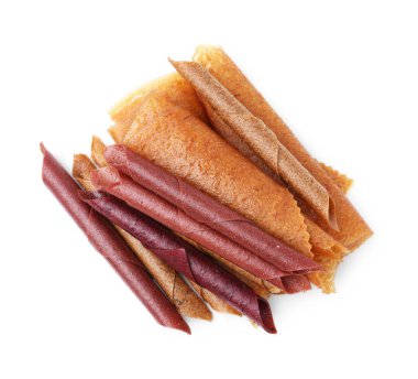 Lezzetli meyve dürümleri beyaz, üst manzara izole