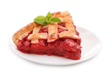 Beyaz üzerine izole edilmiş lezzetli çilekli turta.