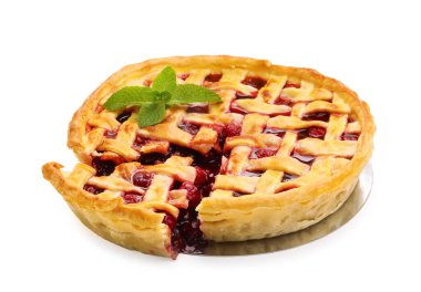 Beyaz üzerine izole edilmiş lezzetli vişneli turta
