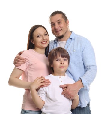 Beyaz arka planda sevimli aile portresi