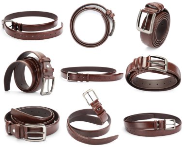 Beyaz arka planda kahverengi deri kemer, kolaj.