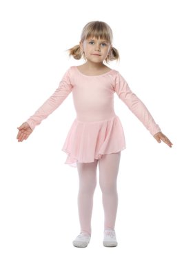 sevimli küçük kız beyaz arka plan üzerinde dans