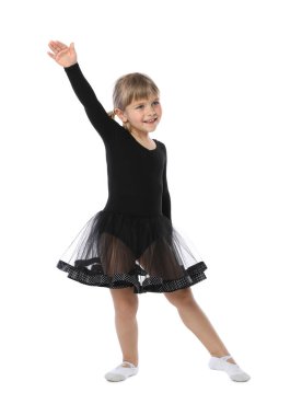 sevimli küçük kız beyaz arka plan üzerinde dans