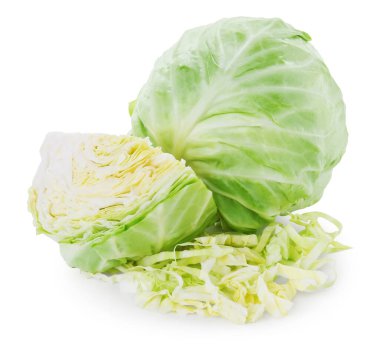 Beyaz üzerinde tüm ve kesilmiş lahanalar izole