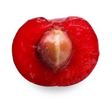 Olgun kirazın yarısı beyaz, üst görünümde izole.